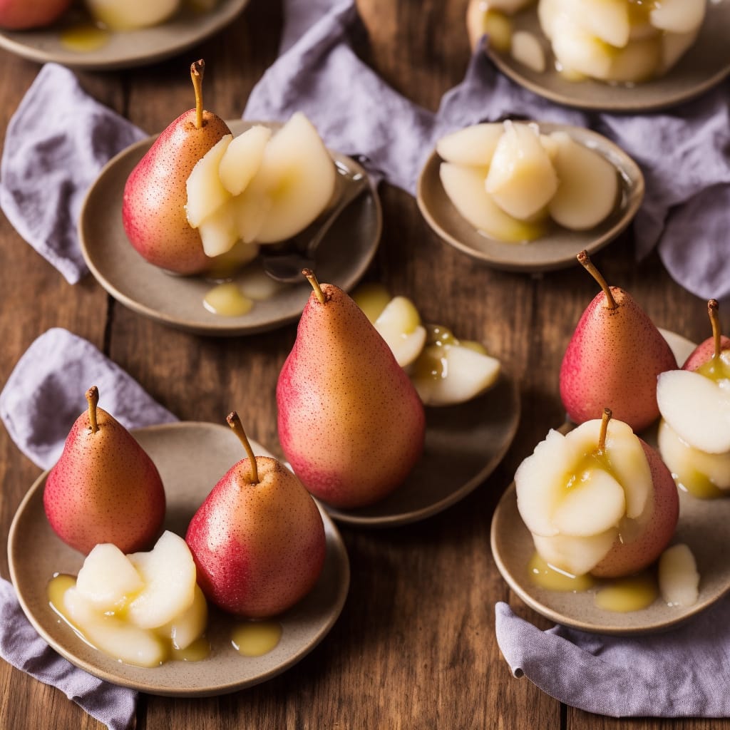 Lavender Poached Pear with Poire Williams Pudding