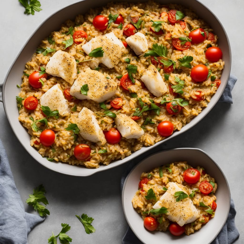Leek, Tomato & Barley Risotto with Pan-Cooked Cod