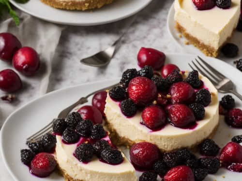 Lemon Cheesecake with Baked Plums & Blackberries