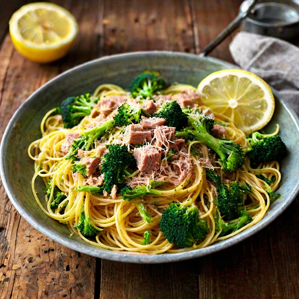 Lemon Spaghetti with Tuna & Broccoli