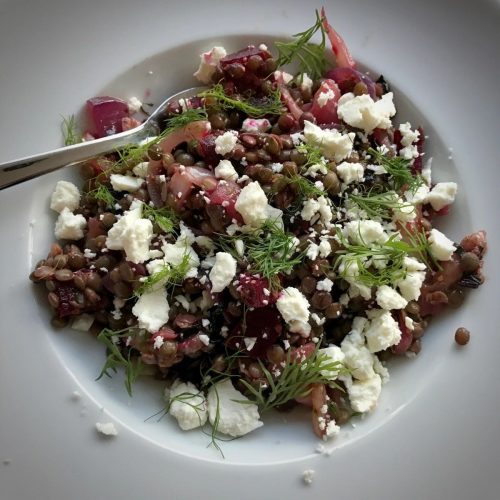 Lentil Rice Salad with Beetroot & Feta Dressing Recipe