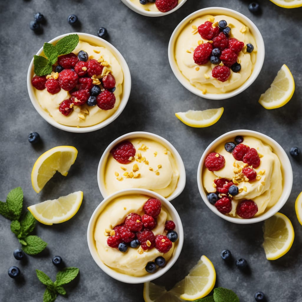 Luscious Lemon Pudding with Summer Berries