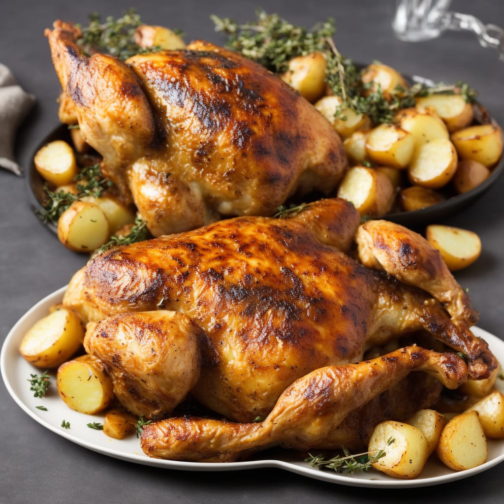 Maple roast chicken with potatoes & thyme