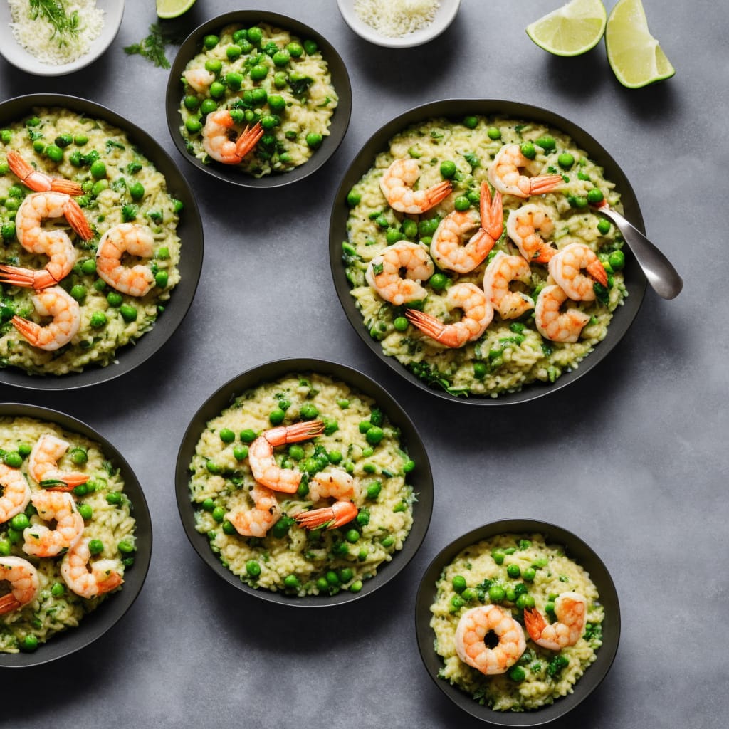 Microwave Courgette and Pea Risotto with Prawns