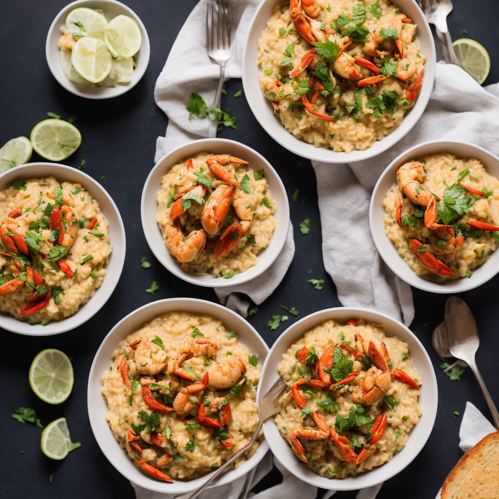 Microwave Crab Risotto with Chilli Crab Toasts