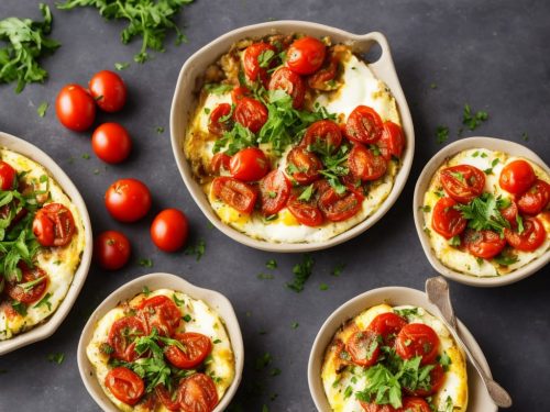 Mushroom Baked Eggs with Squished Tomatoes