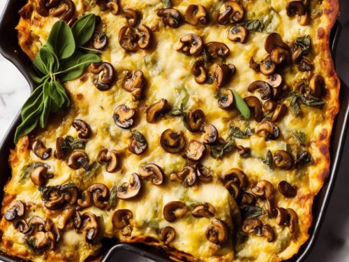 Mushroom, squash & caramelised garlic lasagne with crispy sage