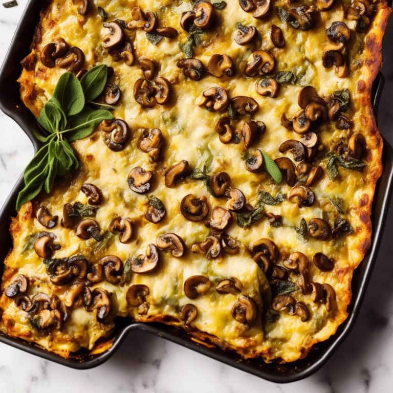 Mushroom, squash & caramelised garlic lasagne with crispy sage Recipe