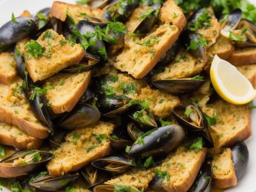 Mussels in White Wine Sauce with Garlic Butter Toasts