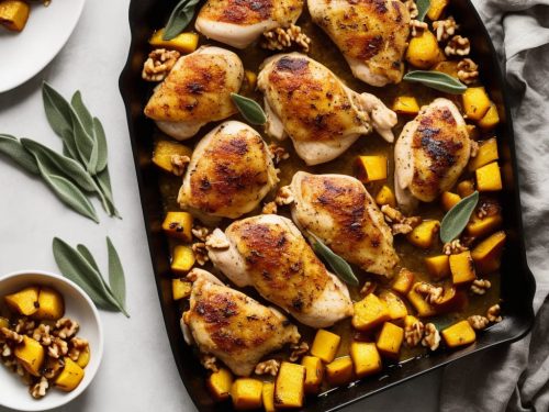 One-pan baked chicken with squash, sage & walnuts