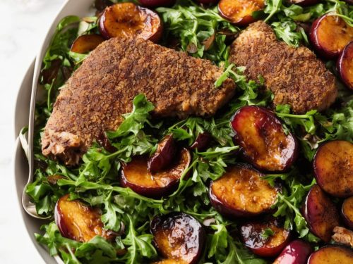One-pan Coriander-Crusted Duck, Roasted Plums & Greens