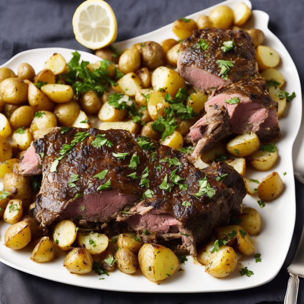 One-Pan Herby Roast Lamb with Lemon, Potatoes & Feta Recipe