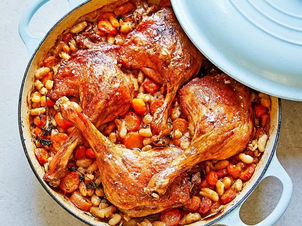 One-Pan Roast Duck Legs with White Beans & Carrots