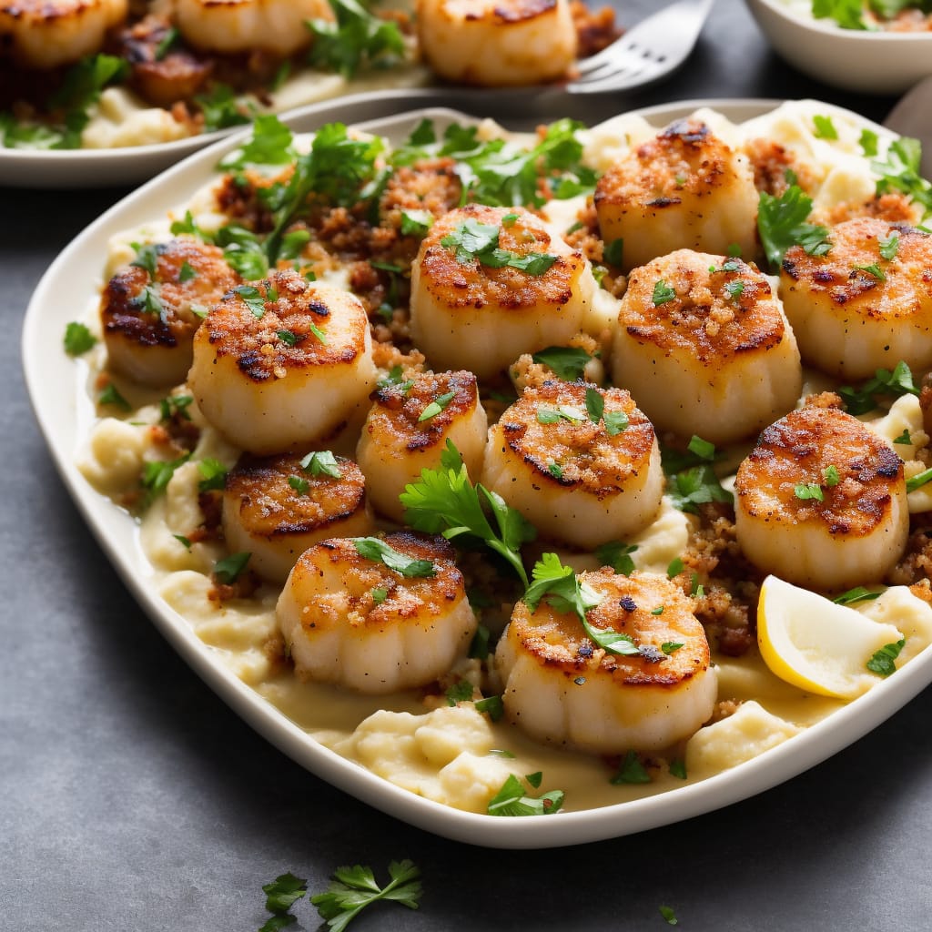 Pan-Fried Scallops with Parsnip Purée & Pancetta Crumbs