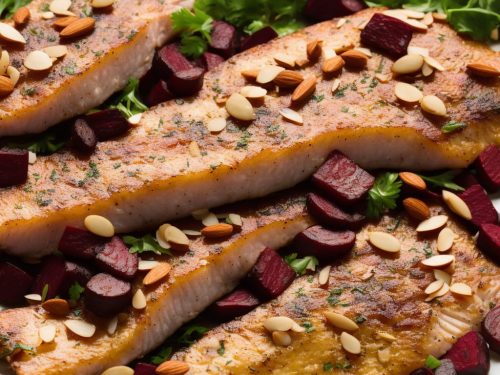 Pan-fried Trout with Bacon, Almonds & Beetroot