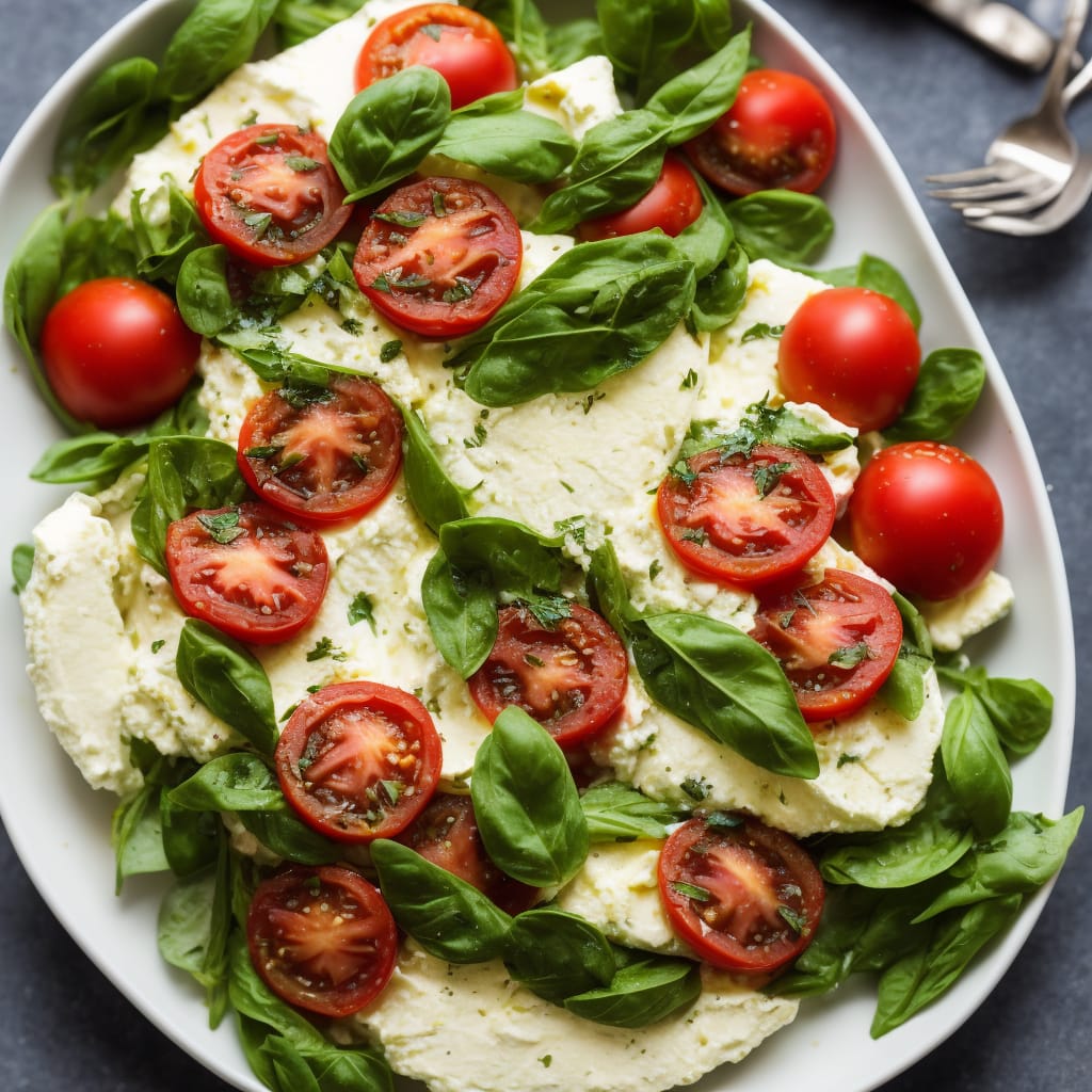Parmesan-baked ricotta with tomato, olive & basil salad