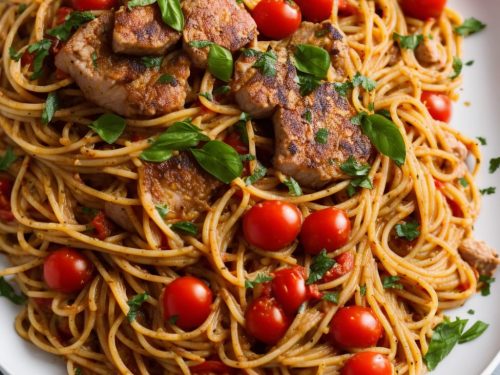 Parmesan Pork with Tomato & Olive Spaghetti