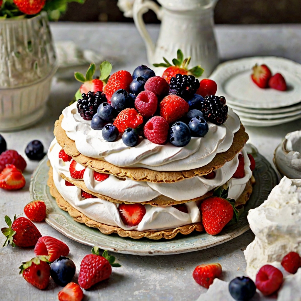Pavlova Cake with Berries & Cream