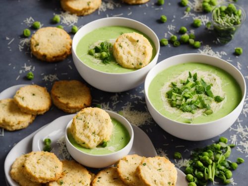 Pea, Mint & Spring Onion Soup with Parmesan Biscuits