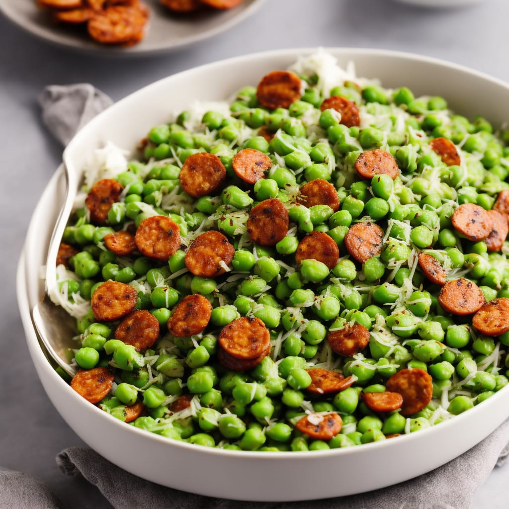 Peas & Broad Beans in Cream with Fennel Seeds & Chorizo