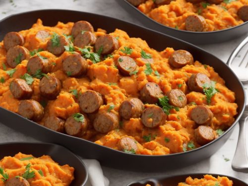 Peppery Sausages with Sweet Potato Mash
