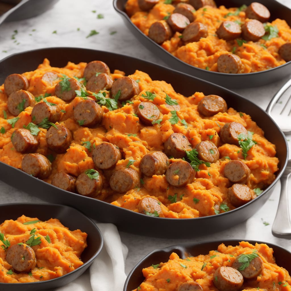Peppery Sausages with Sweet Potato Mash