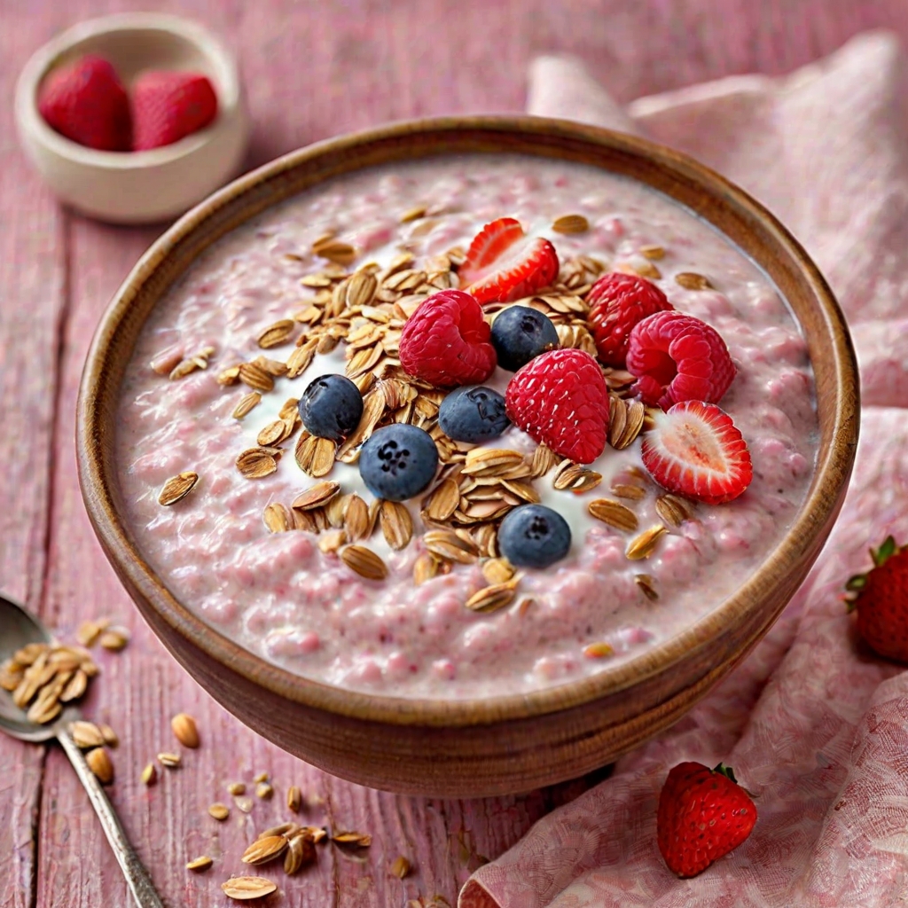 Pink Barley Porridge with Vanilla Yogurt