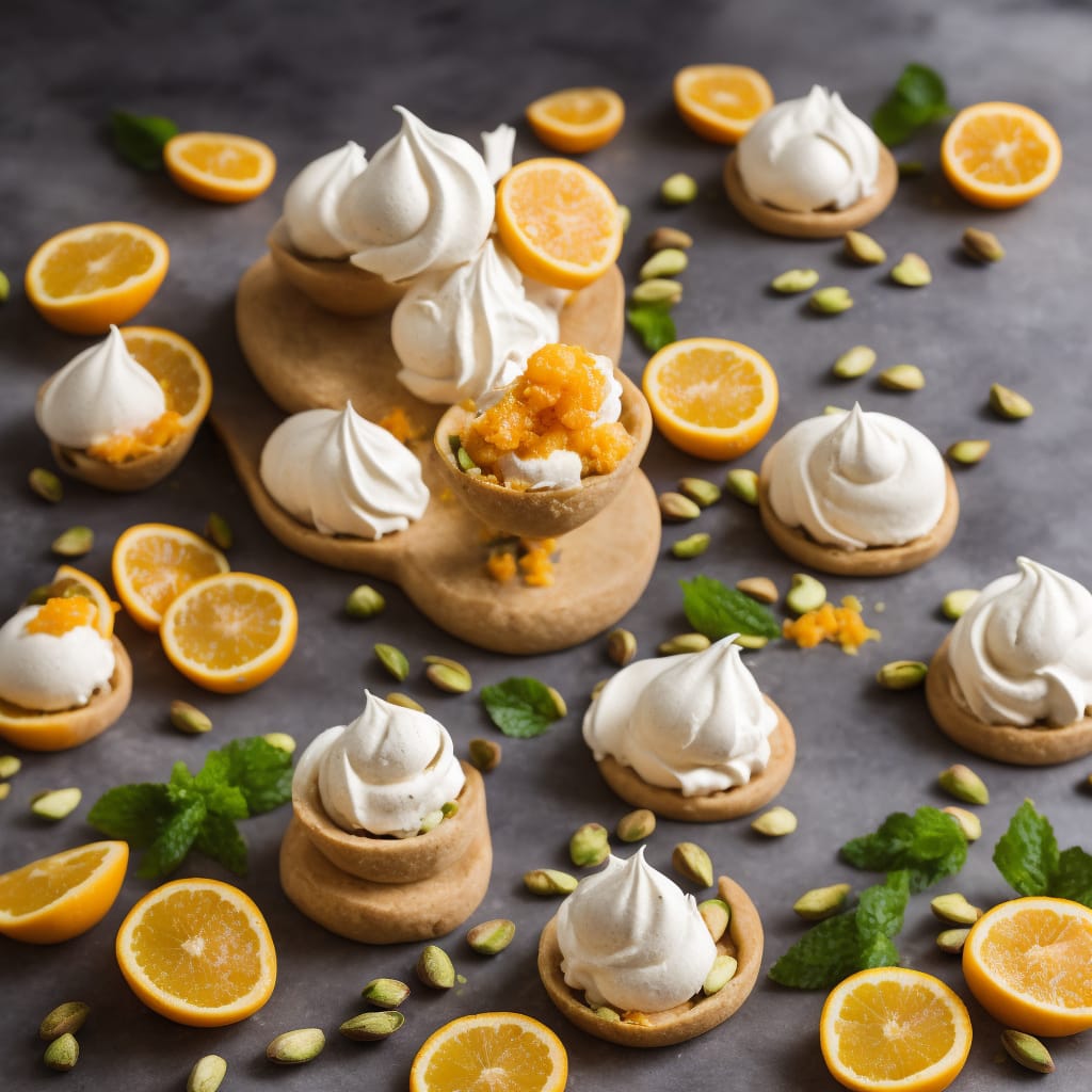 Pistachio Meringues with Mango & Mandarin Ice Cream