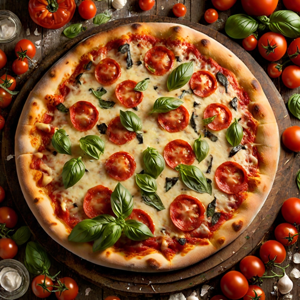 Pizza Margherita Classic Italian pizza topped with fresh tomatoes mozzarella cheese and basil