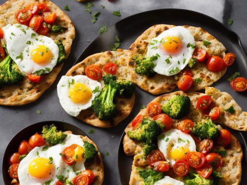 Poached Eggs with Broccoli, Tomatoes & Wholemeal Flatbread