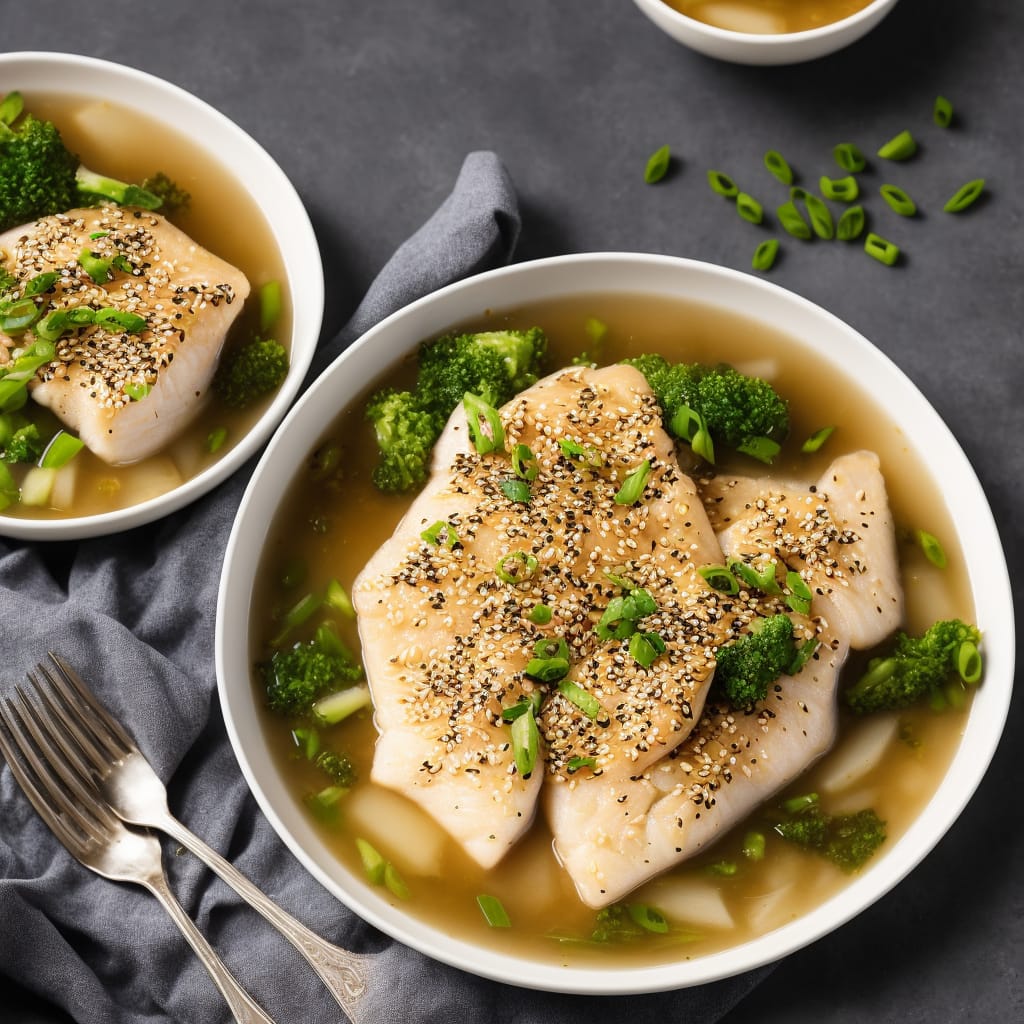 Poached fish with ginger & sesame broth