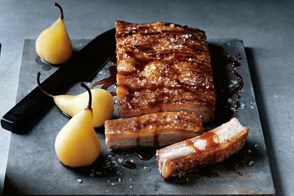 Pork Belly with Bay, Cider & Pears