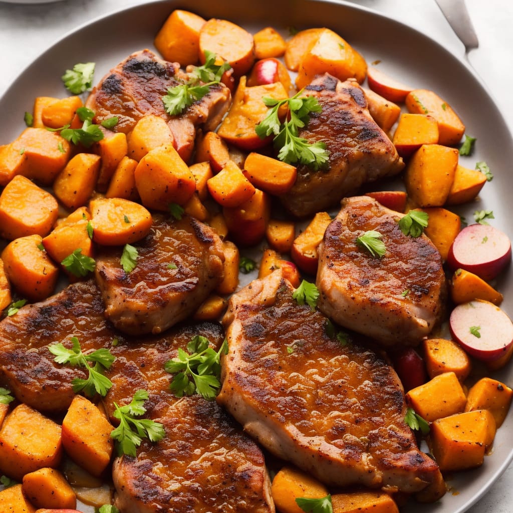 Pork Chops with Apples, Onions, and Sweet Potatoes