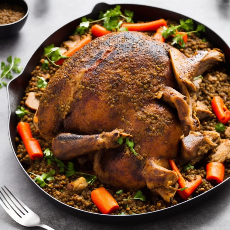 Potroast guinea fowl with lentils, sherry & bacon Recipe