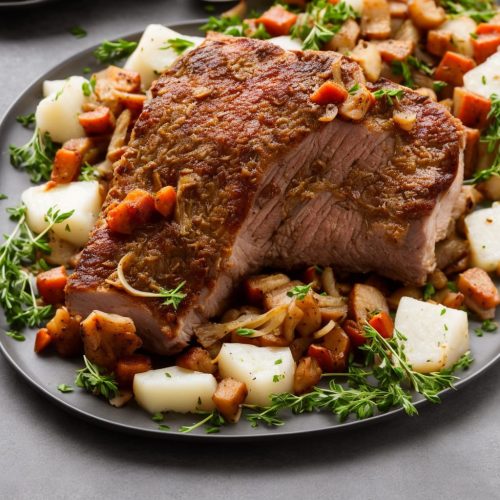 Potroast loin of pork with celeriac, shallots & pancetta Recipe