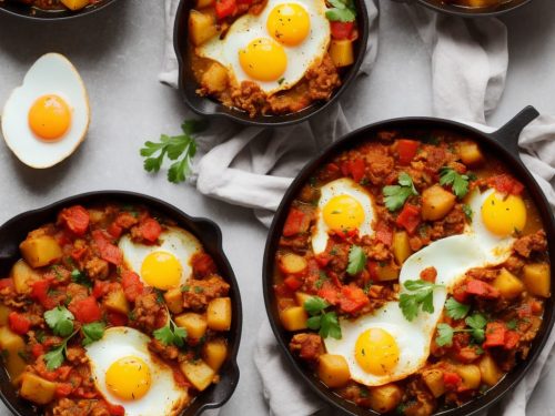 Potato, pepper & chorizo stew with fried eggs recipe