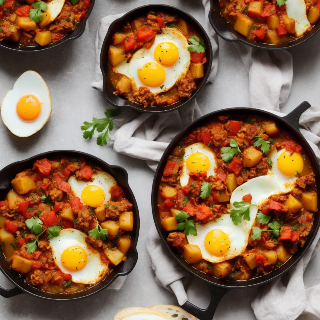 Potato, pepper & chorizo stew with fried eggs recipe