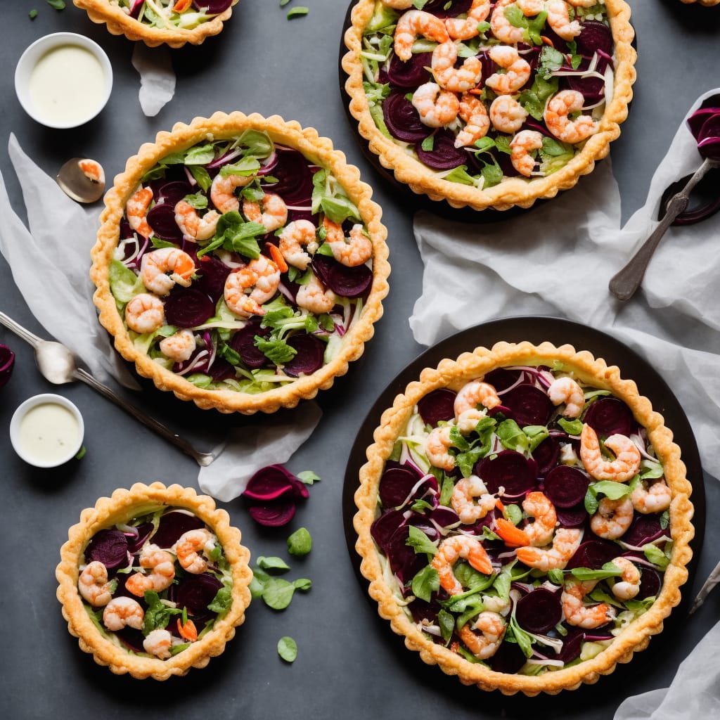 Potted Shrimp Tart with Shaved Rainbow Beet Salad