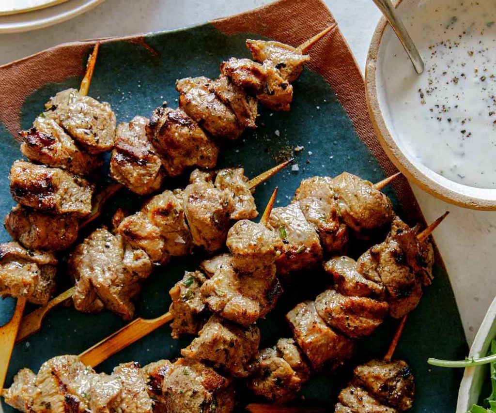 Pulled Goat Kebabs with Coriander Dressing Recipe