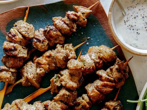 Pulled Goat Kebabs with Coriander Dressing
