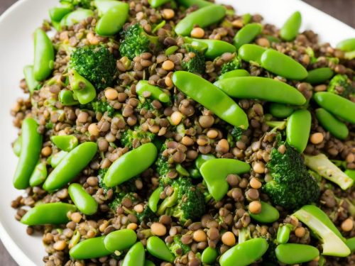 Puy Lentil Salad with Soy Beans, Sugar Snap Peas & Broccoli