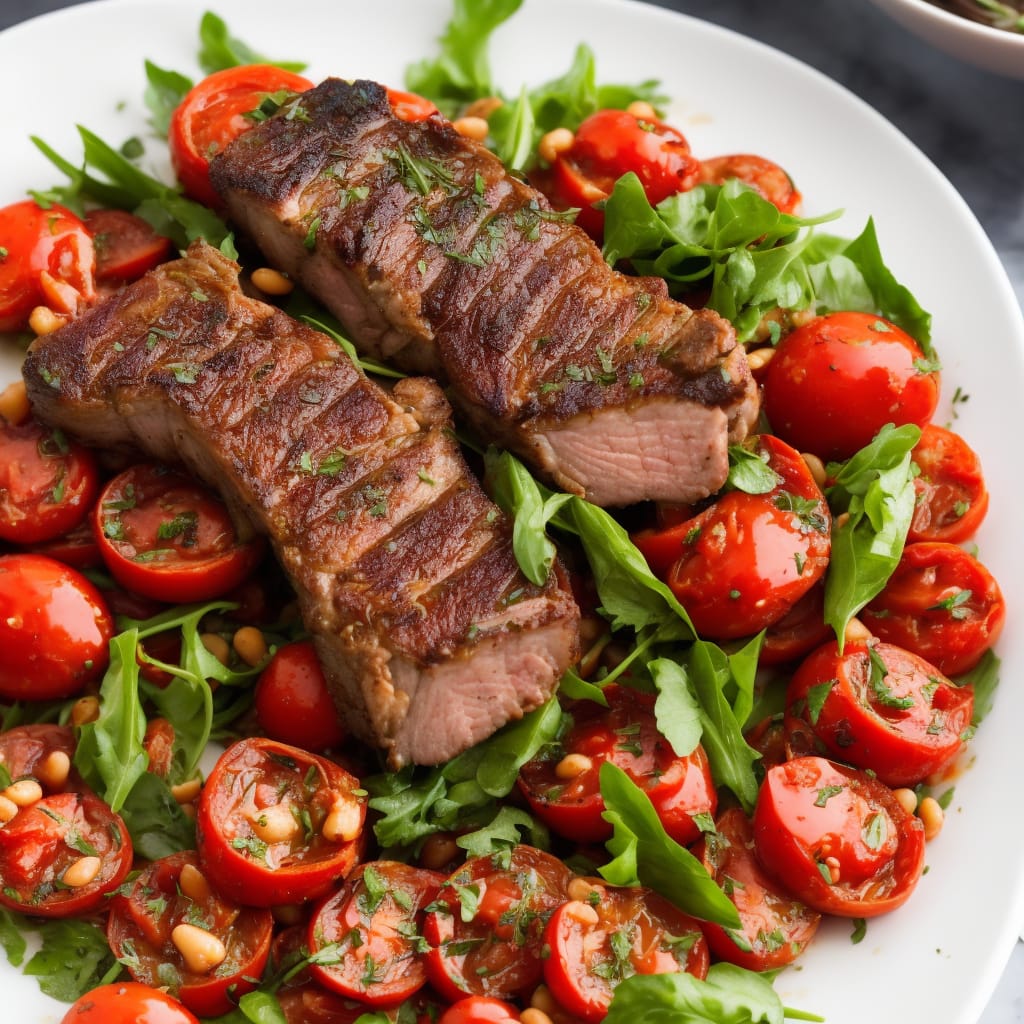 Rack of lamb with warm salad of mixed beans & slow-roast tomatoes