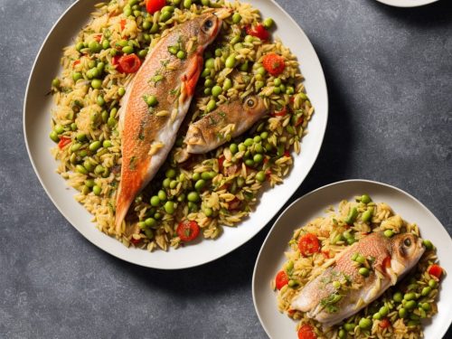 Red Mullet with Saffron Baked Orzo & Broad Beans