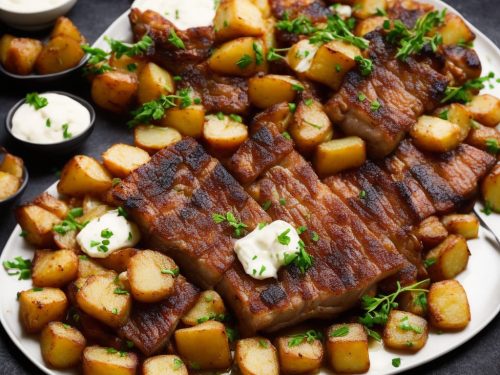 Roast Pork Belly, Fondant Potatoes & Pickled Onions
