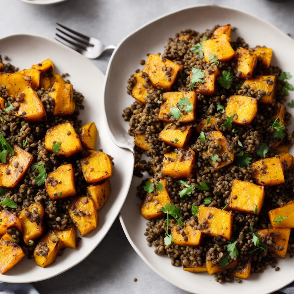 Roast Squash with Goat's Cheese & Puy Lentils