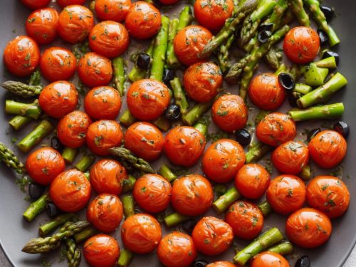Roast Tomatoes with Asparagus & Black Olives