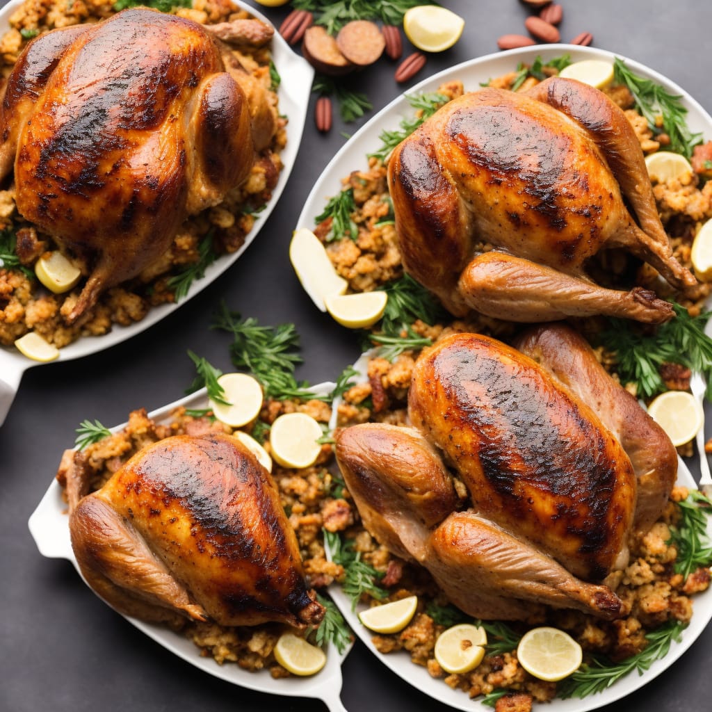 Roast Turkey With Pecan Sausage And Chestnut Stuffing And Roast Shallots Recipe