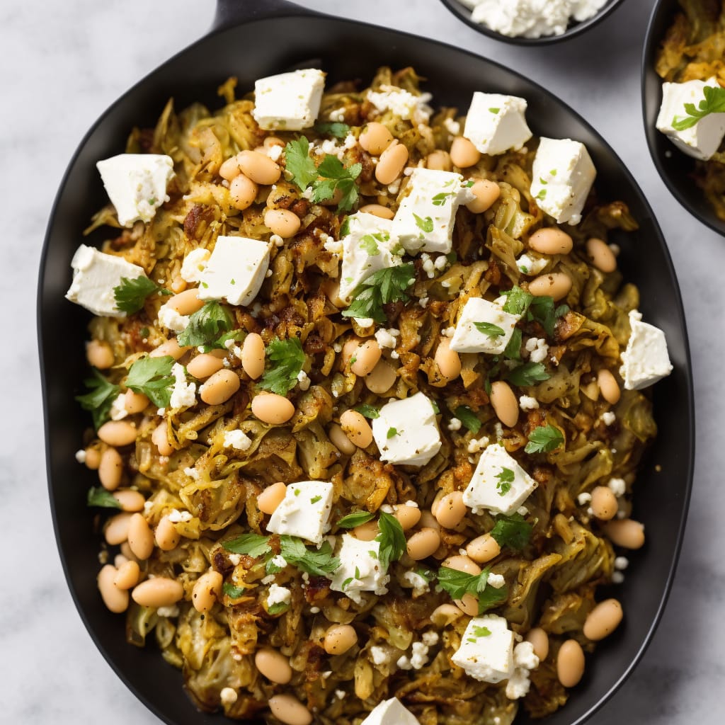 Roasted cabbage with harissa butter beans & baked feta recipe