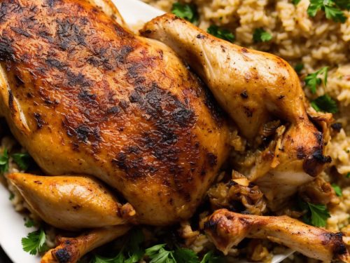 Roasted Chicken with Risotto and Caramelized Onions
