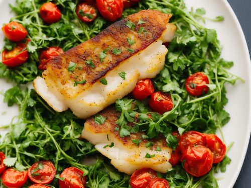 Roasted Cod with Easy Watercress Sauce & Roasted Cherry Tomatoes